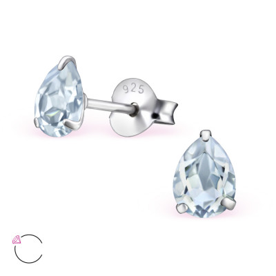 Silver Pear Ear Studs with Genuine European Crystals