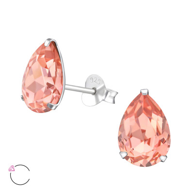 Silver Pear Ear Studs with Genuine European Crystals