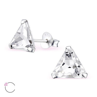 Silver Triangle Ear Studs with Genuine European Crystals