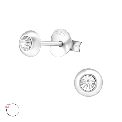 Silver Round Ear Studs with Genuine European Crystals