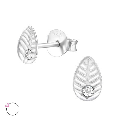 Silver Leaf Ear Studs with Genuine European Crystals