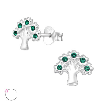 Silver Tree Of Life Ear Studs with Genuine European Crystals