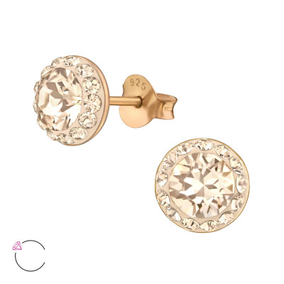 Silver Round Ear Studs with Genuine European Crystals