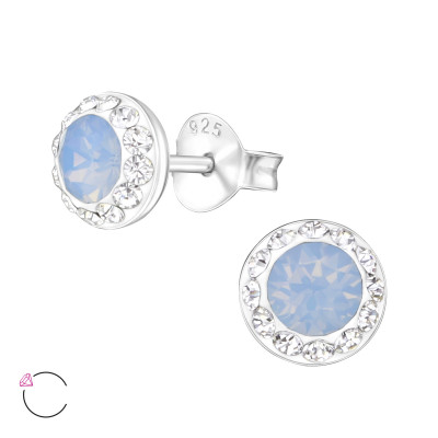 Silver Round Ear Studs with Genuine European Crystals