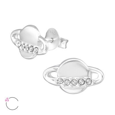 Silver Planet Ear Studs with Genuine European Crystals