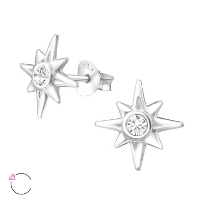 Silver Ishtar Star Ear Studs with Genuine European Crystals 