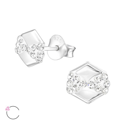 Hexagon Sterling Silver Ear Studs with Genuine European Crystal