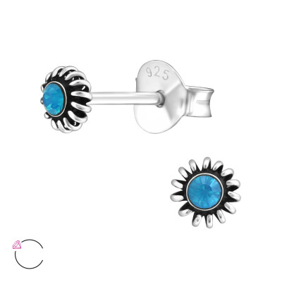 Silver Sun Ear Studs with Genuine European Crystals