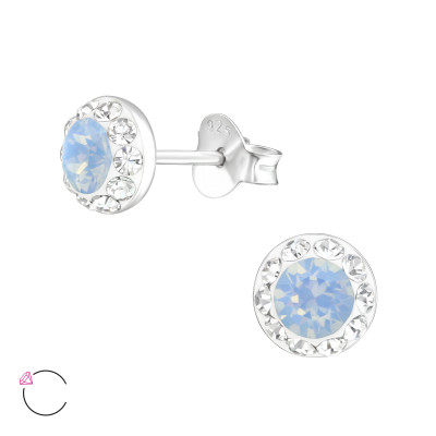 Silver Round Ear Studs with Genuine European Crystals