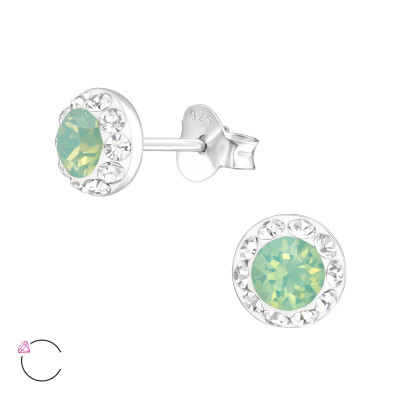 Silver Round Ear Studs with Genuine European Crystals 