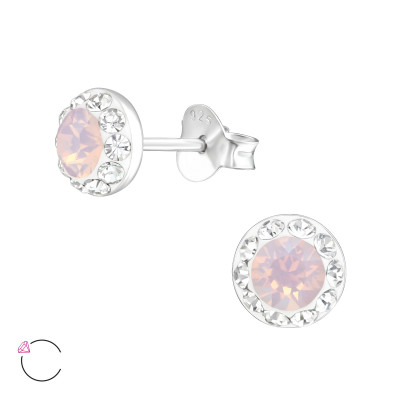 Silver Round Ear Studs with Genuine European Crystals