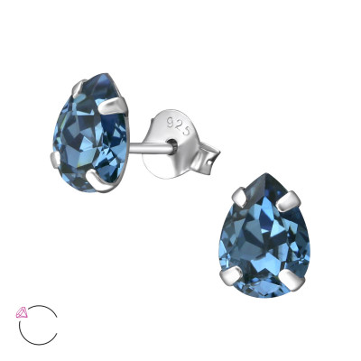 Silver Pear Ear Studs with Genuine European Crystals