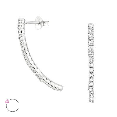 Silver Curve Bar Ear Studs with Genuine European Crystals