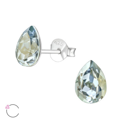 Silver Pear Ear Studs with Genuine European Crystals