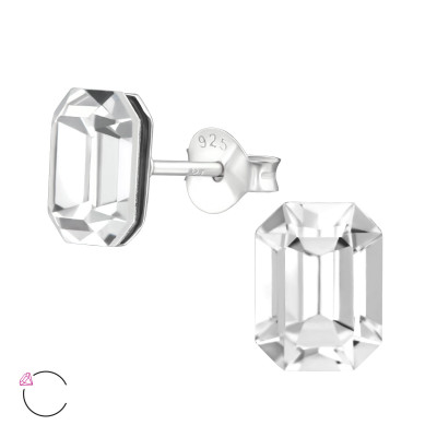 Silver Geometric Ear Studs with Genuine European Crystals 