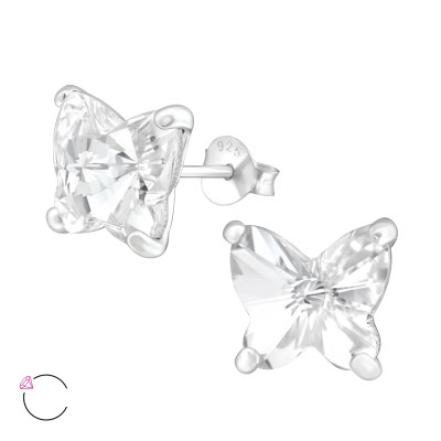 Silver Butterfly Ear Studs with Genuine European Crystals