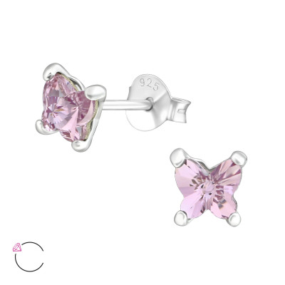 Silver Butterfiy Ear Studs with Genuine European Crystals