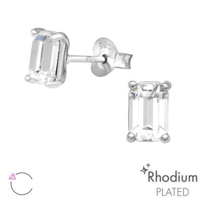 Silver Baguette Ear Studs with Genuine European Crystal