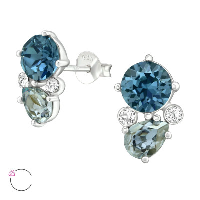 Silver Geometric Ear Studs with Genuine European Crystals