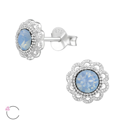 Silver Flower Ear Studs with Genuine European Crystals