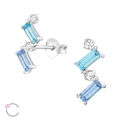 Silver Geometric Ear Studs with Genuine European Crystals 