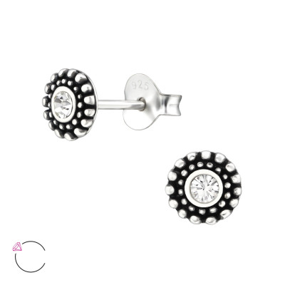 Silver Round Ear Studs with Genuine European Crystals