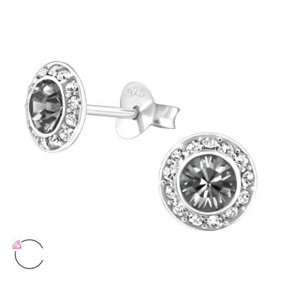 Silver Round Ear Studs with Genuine European Crystals