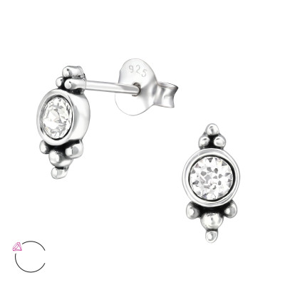 Silver Oxidized Ear Studs with Genuine European Crystals