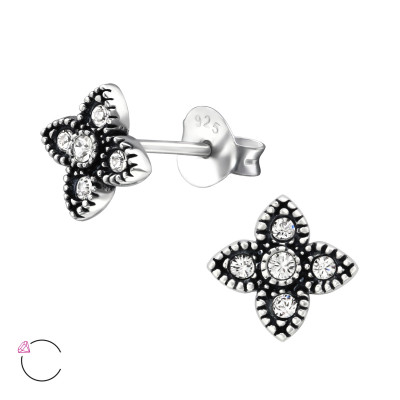 Silver Four Point Star Ear Studs with Genuine European Crystals