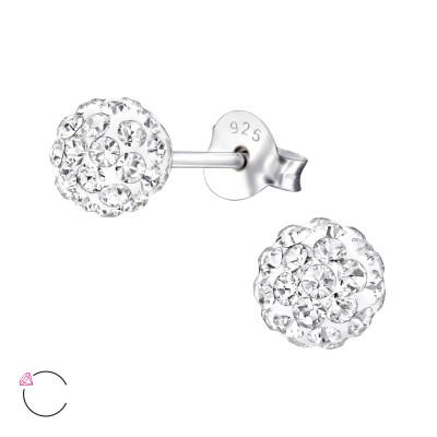 Silver Ball Ear Studs with Genuine European Crystals