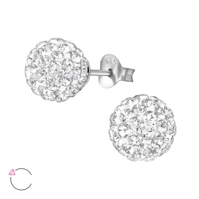 Silver Ball Ear Studs with Genuine European Crystals