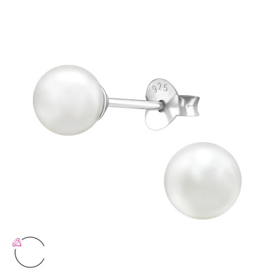 Silver Round 6mm Ear Studs with Genuine European Pearl