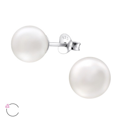 Silver Round Ear Studs with Genuine European Pearl