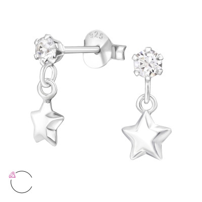 Silver Ear Studs with Hanging Star and Genuine European Crystals