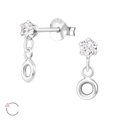 Silver Ear Studs with Hanging Circle and Genuine European Crystals