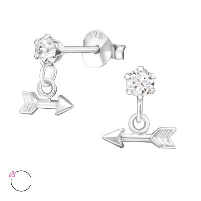 Silver Ear Studs with Hanging Arrow and Genuine European Crystals