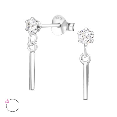 Silver Ear Studs with Hanging Bar and Genuine European Crystals