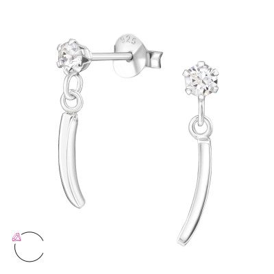 Silver Ear Studs with Hanging Curve and Genuine European Crystals