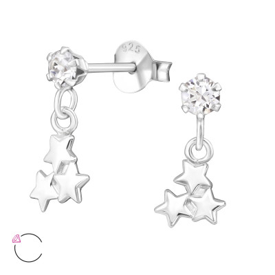 Silver Ear Studs with Hanging Starry and Genuine European Crystals