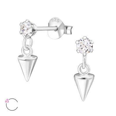 Silver Ear Studs with Hanging Cone and Genuine European Crystals