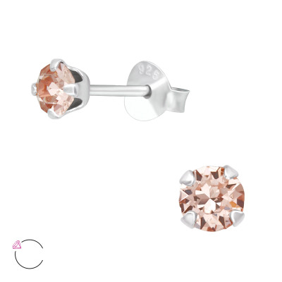 Silver Round 4mm Silver Ear Studs with Genuine European Crystals