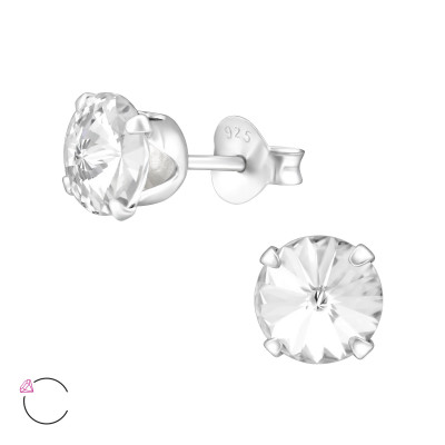 Silver Round Ear Studs with Genuine European Crystals