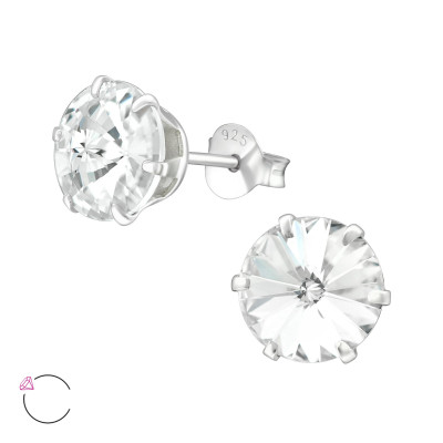 Round 8mm Sterling Silver Ear Studs with Genuine European Crystal