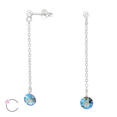 Silver Ball Ear Studs with Hanging Genuine European Crystals