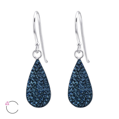 Silver Pear Earrings with Genuine European Crystal