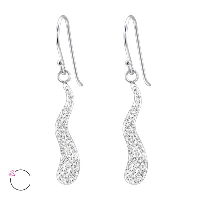 Silver Wave Earrings with Genuine European Crystals