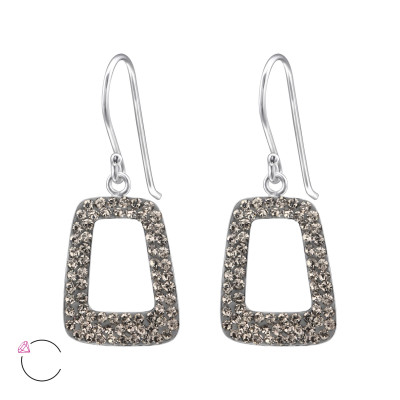 Silver Trapezoid Earrings with Genuine European Crystals