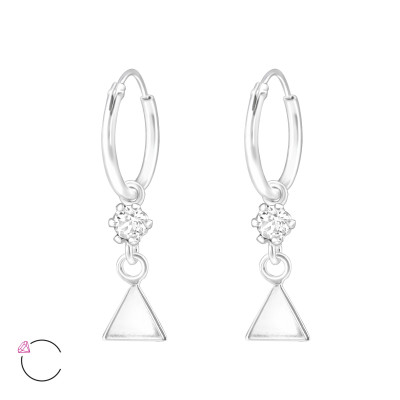 Silver Ear Hoops with Hanging Triangle and Genuine European Crystals