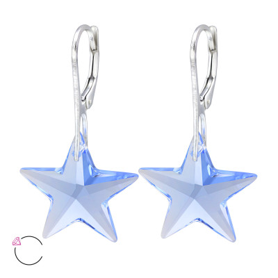 Silver Ear Hoops with Hanging Star and Genuine European Crystals