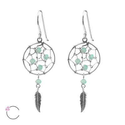 Silver Dreamcatcher Earrings and Genuine European Crystals